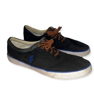 Men’s Sz 13 Polo Ralph Lauren black & blue canvas low top sneakers shoes